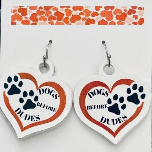 Dogs Before Dudes Drop Earrings Handmade - Picture 1 of 2